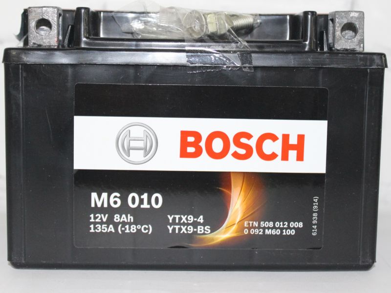 Аккумулятор BOSCH M6 010 YTX9-BS YTX9-4 оригинал (арт. 0092M60100), аналог 31500-HP6-306, 31500-HM3-010, 31500-HP6-305, 31500-KCW-007, 31500-KS5-701, 31500-MAK-007, 31500-MN4-303, 31500-MN4-601, 31500HP6306, 31500HM3010, 31500HP6305, 31500KCW007